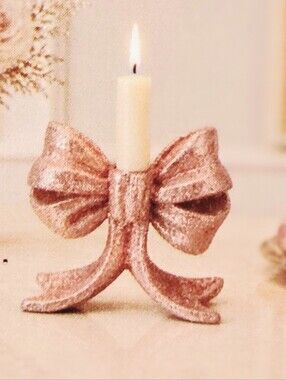 At Home Glitter Bow Candle Holder- Pink